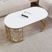Modern Oval Coffee Table With Cut-Out Pattern Metal Stainless Steel Frame In 47.2"_maomaolike.com