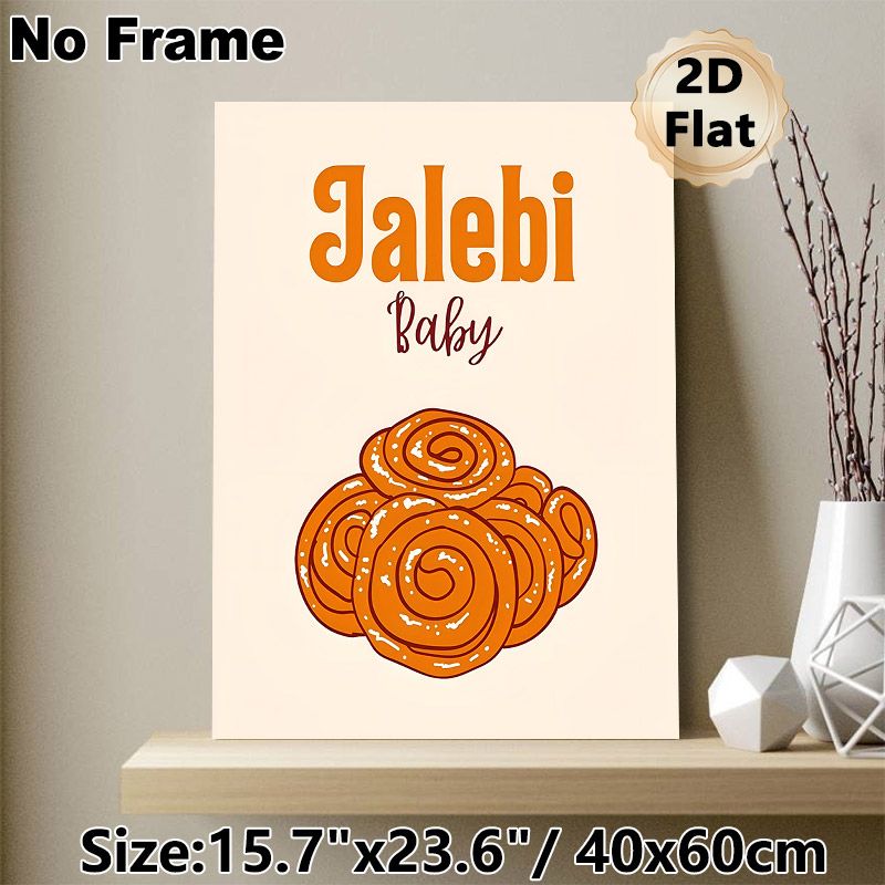 Jalebi Themed Painting Poster, Warm-toned Cartoon-style Dessert Poster, Charming Sweet Treat Artwork Ideal For Kitchen, Dining Room_maomaolike.com