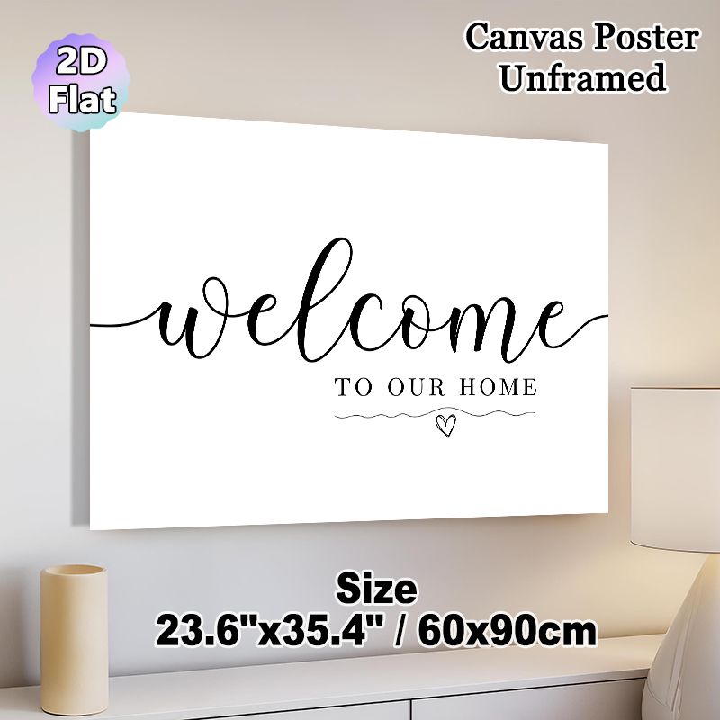 Welcome Home Themed Painting Poster, Minimalist Black & White Calligraphy Style Poster, Warm Welcoming Decor Ideal For Entryway, Living Room_maomaolike.com