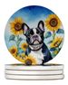 French Bulldog In Sunflowers Large Sandstone Coasters Pack Of 4 Absorbent Round Coasters Decor Gifts For Men Or Women, 4 In, Multicolor_maomaolike.com
