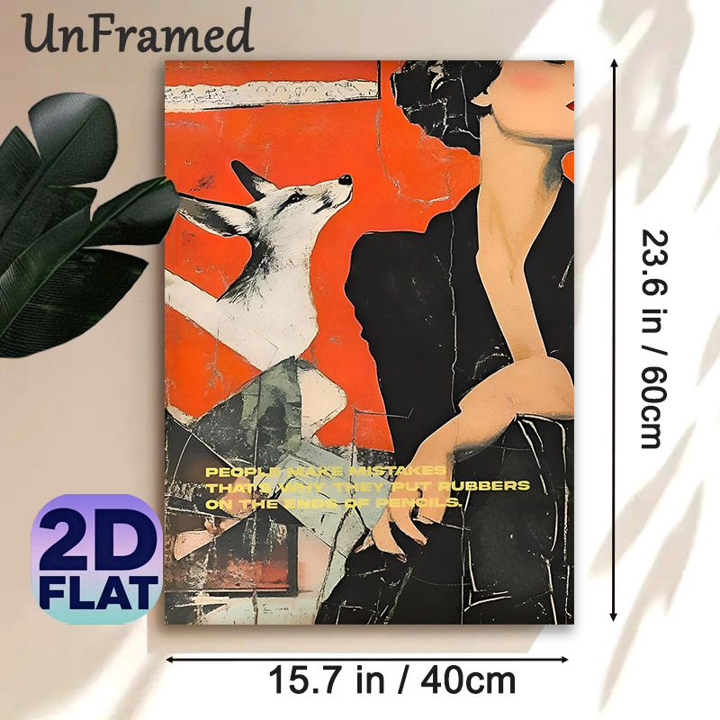 Fox & Figure Collage Painting Poster, Vintage Distressed Art Poster, Witty Quote Design With Fox Motif, Unique Artistic Wall Decor For Home Office_maomaolike.com