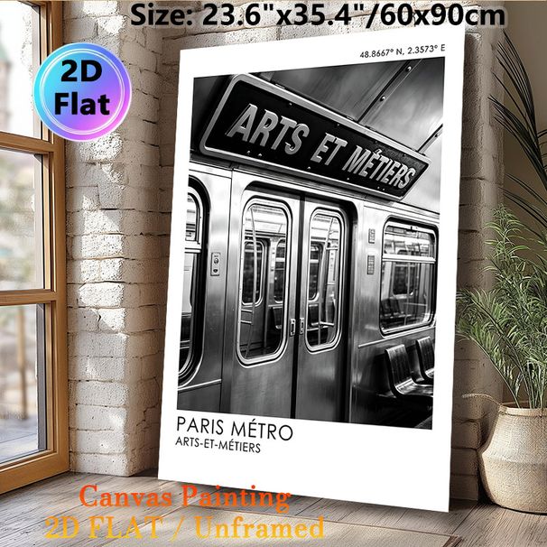 Paris Métro Arts Et Métiers Painting Poster, Monochrome Vintage Subway Interior Scene Poster, Urban Nostalgic Decor For Living Room, Office_maomaolike.com