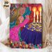 Two Embracing Female Figures With Lit Candles Painting Poster, Vibrant Whimsical Folk Art Style Poster, Rich Textured Colorful Decorative Piece, Ideal_maomaolike.com