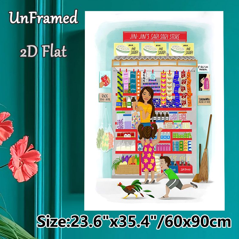 Sari-Sari Store Themed Painting Poster, Colorful Whimsical Neighborhood Grocery Scene Poster, Warm Nostalgic Artwork Ideal For Home, Kitchen And_maomaolike.com