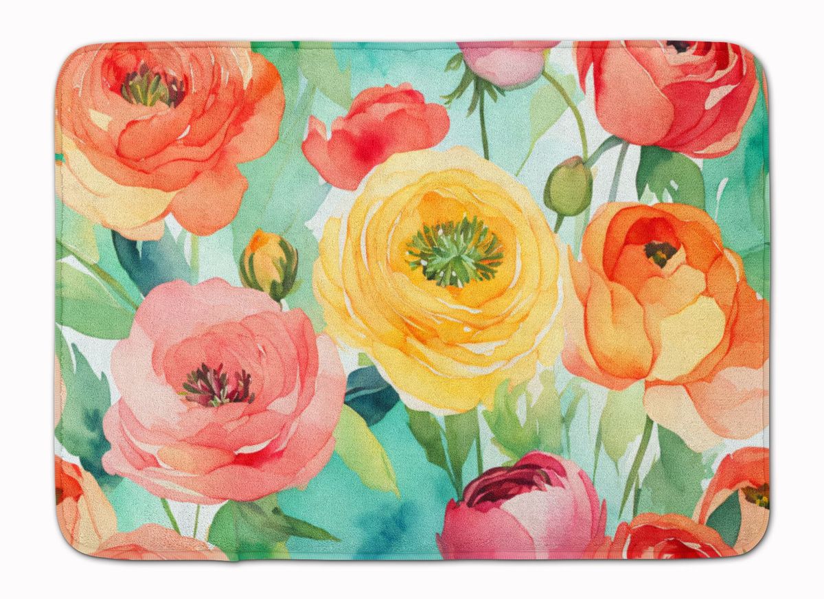 Ranunculus In Watercolor Memory Foam Kitchen Mat Machine Washable Anti-Fatigue Mat Cushion Comfort Bath Mat Or Kitchen Rug_maomaolike.com