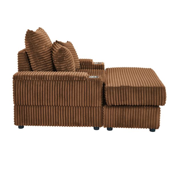 Spring Upholstered Armchair And Ottoman Set - Comfortable Single Sofa With Cup Holder , Corduroy Fabric And Storage, Perfect For Living Room Or Bedroom (Camel )_maomaolike.com
