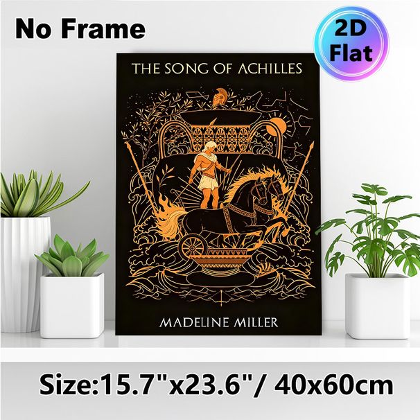 Achilles Greek Mythology Painting Poster, Vintage Line Art Orange-hued Chariot Scene Poster, Captivating Literary-inspired Decor Ideal For Living_maomaolike.com
