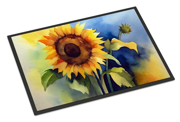 Sunflowers In Watercolor Doormat Front Door Mat Indoor Outdoor Rugs For Entryway, Non Slip Washable Low Pile, 24H X 36W_maomaolike.com