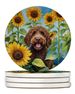 Labradoodle In Sunflowers Large Sandstone Coasters Pack Of 4 Absorbent Round Coasters Decor Gifts For Men Or Women, 4 In, Multicolor_maomaolike.com