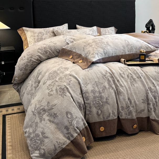 Class A Original Button Four-Piece Thickened Duvet Cover Sheet Dormitory Double Bed Top-sale Linen Set_maomaolike.com