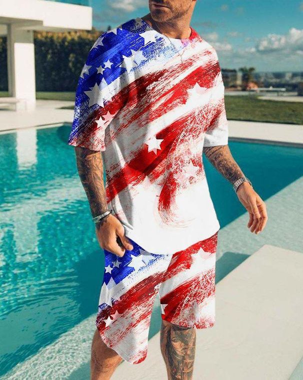 Men's Clothing 3D digital printing men's short sleeve beach pants suit trendy T-shirt shorts set_maomaolike.com