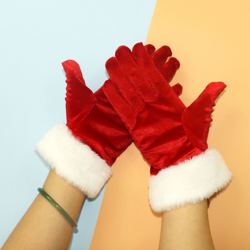 Christmas Red gloves White furred cuffs Festive gloves Christmas gloves Christmas Festive party ceremonial gloves Winter_maomaolike.com