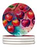 Colorful Cherries Large Sandstone Coasters Pack Of 4 Absorbent Round Coasters Decor Gifts For Men Or Women, 4 In, Multicolor_maomaolike.com