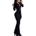 Women's Clothing elegant mesh sleeves V neck button pockets high waist lace up solid color slim jumpsuit_maomaolike.com