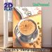 Coffee Themed Painting Poster, Watercolor-style Warm-toned Frothy Coffee In Metal Cup With Coffee Beans Poster, Brings Cozy Warm Ambiance, Ideal For_maomaolike.com