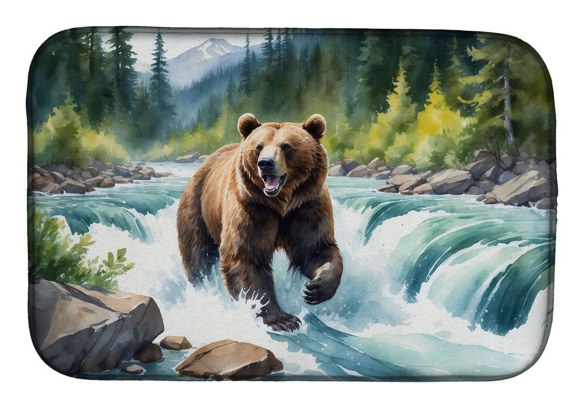 Alaskan Wilderness Grizzly Bear Dish Drying Mat Absorbent Dish Drying Mat Pad For Kitchen Counter Dish Drainer Mat For Countertop, 14 X 21", Multicolor_maomaolike.com