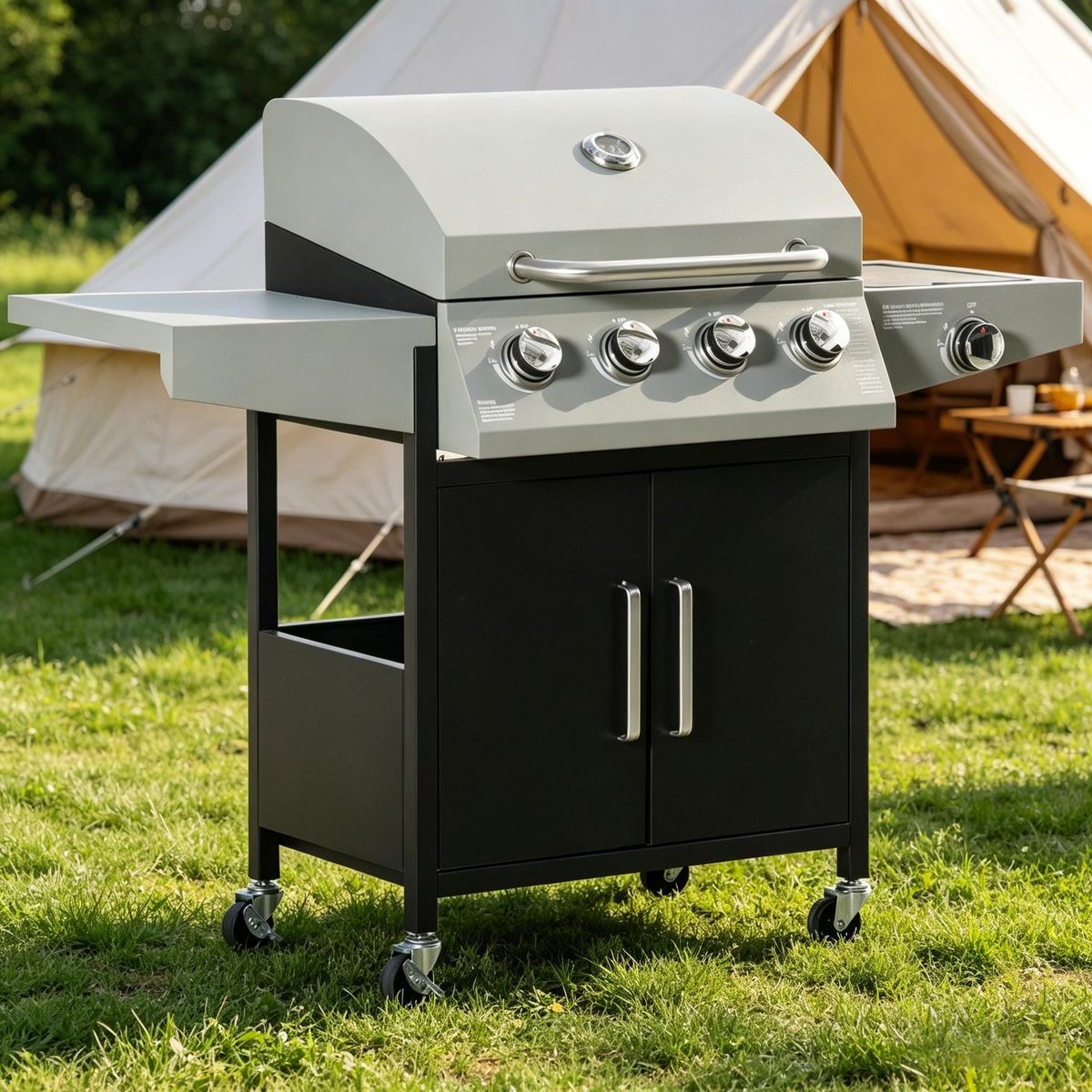 52" Barbecue Grill With Wheels 4+1 Burner Liquid Propane Gas Grill_maomaolike.com