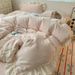 Wholesale INS Korean Style Princess Ruffled Lace Milk Velvet Winter Warm Solid Color Flannel Four-Piece Set_maomaolike.com