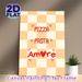 Pizza Pasta Amore Themed Painting Poster, Warm Checkered Print With Playful Handwritten Text And Heart Accents Poster, Brings Cozy Vibe, Suitable For_maomaolike.com