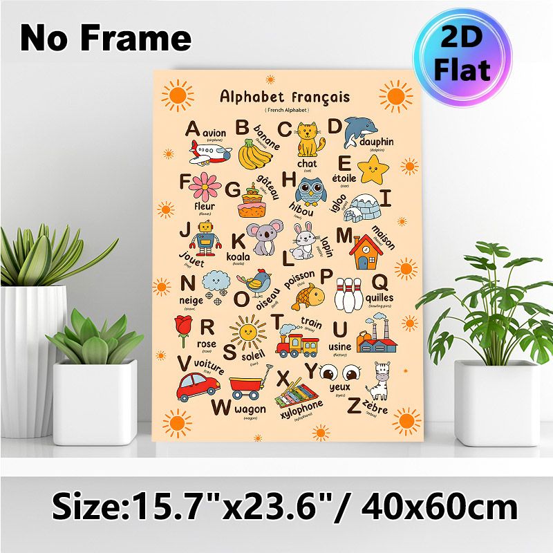 French Alphabet Painting Poster, Colorful Cartoon Illustrated Poster, Supports French Vocabulary Learning, Ideal For Study Areas And Living Spaces_maomaolike.com