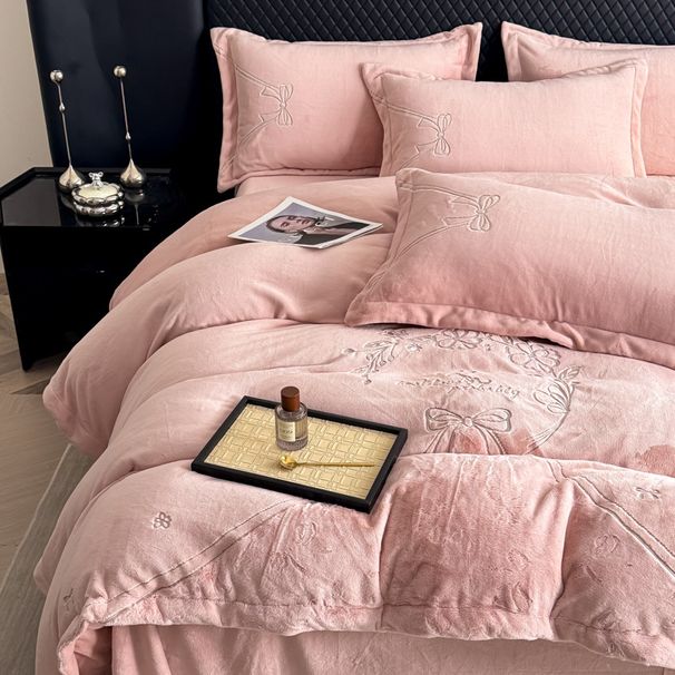 New Warm Milk Velvet Four-Piece Set Radiant Disc Shadow Thickened Bowknot Embroidered Bed Sheet Duvet Cover Full Matte Wholesale_maomaolike.com