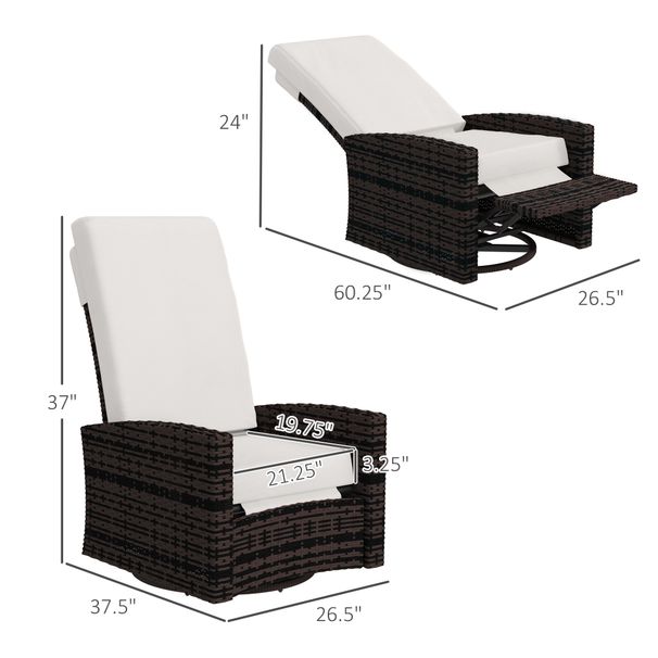 Outdoor Wicker Swivel Recliner Chair, Lifting Footrest, 360° Rotating Basic, Water-resistant Cushions, Khaki_maomaolike.com