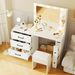 55.2" Vanity Desk With Freely Adjustable Side Cabinet, Makeup Vanity With Hollywood Lights, 5 Storage Drawers & 2-shelves, Modern Dressing Table, White_maomaolike.com