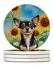 Chihuahua In Sunflowers Large Sandstone Coasters Pack Of 4 Absorbent Round Coasters Decor Gifts For Men Or Women, 4 In, Multicolor_maomaolike.com