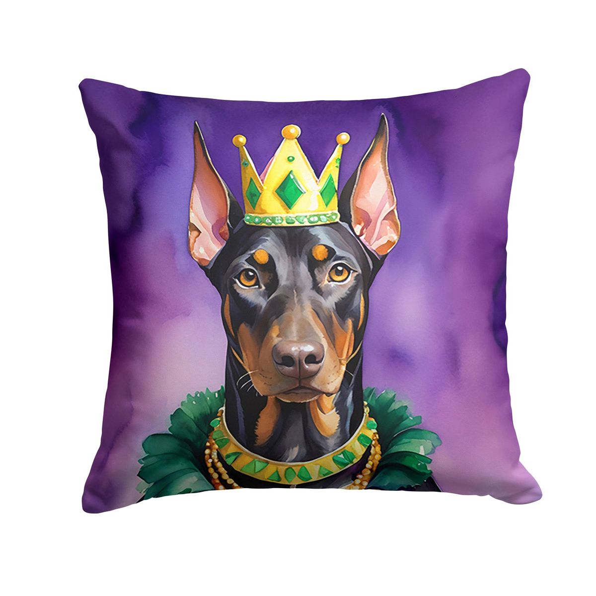 Doberman Pinscher King Of Mardi Gras Throw Pillow Machine Washable, Indoor Outdoor Decorative Pillow For Couch, Bed Or Patio, 18Hx18W_maomaolike.com