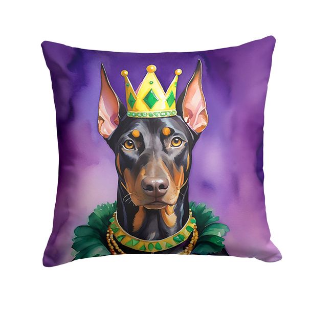 Doberman Pinscher King Of Mardi Gras Throw Pillow Machine Washable, Indoor Outdoor Decorative Pillow For Couch, Bed Or Patio, 18Hx18W_maomaolike.com