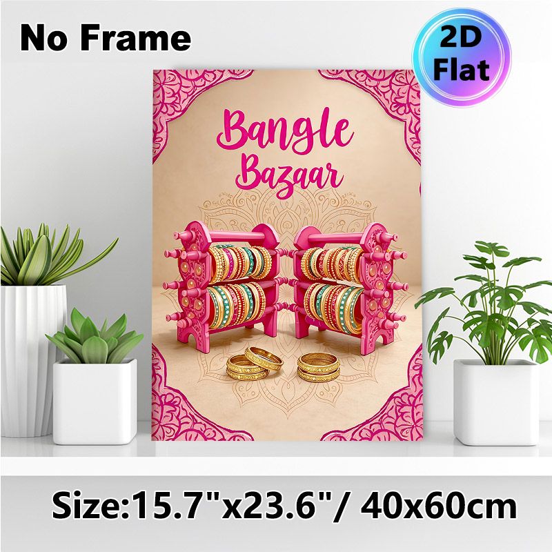 Indian Bangle Bazaar Painting Poster, Vibrant Traditional Ethnic Style Poster, Eye-catching Colorful Bangles Display With Delicate Mandala Borders_maomaolike.com