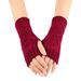 Unisex Knitted half-finger gloves women's short fingerless cuff pair warm double diamond check gloves_maomaolike.com