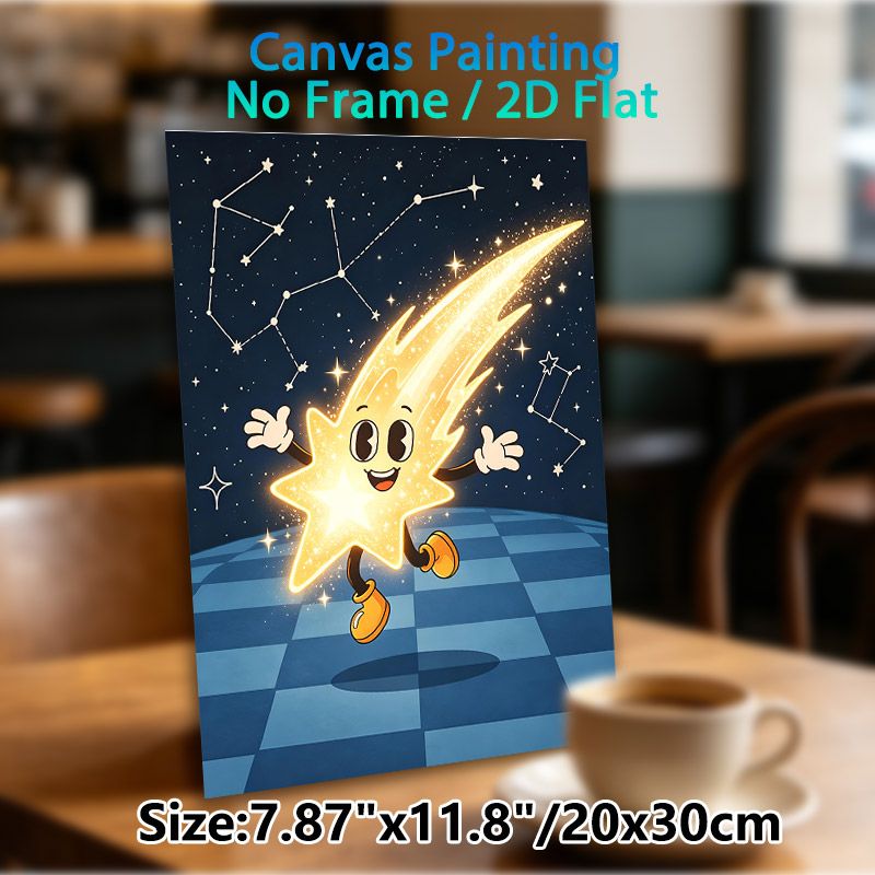 Cartoon Shooting Star Painting Poster, Glowing Vintage Cartoon Style Poster, Whimsical Cheerful Shooting Star With Cosmic Constellations, Charming_maomaolike.com
