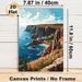 Coastal Cliff Village Painting Poster, Vibrant Stylized Coastal Cliff & Seaside Village Scene Poster, Serene Coastal Vibe Ideal For Living Room_maomaolike.com
