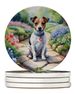 Jack Russell Terrier Spring Path Large Sandstone Coasters Pack Of 4 Absorbent Round Coasters Decor Gifts For Men Or Women, 4 In, Multicolor_maomaolike.com