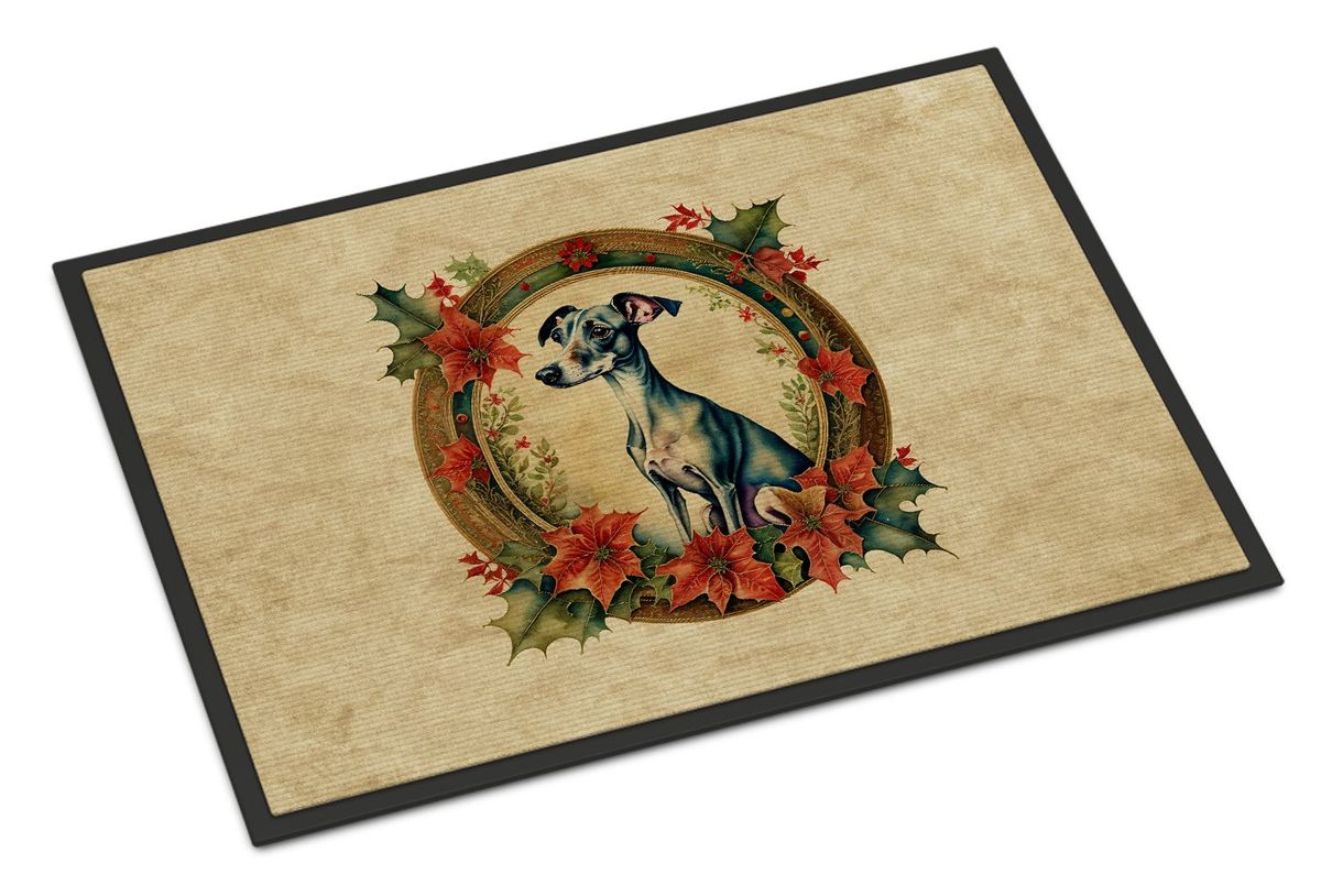 Italian Greyhound Christmas Flowers Doormat Front Door Mat Indoor Outdoor Rugs For Entryway, Non Slip Washable Low Pile, 24H X 36W_maomaolike.com