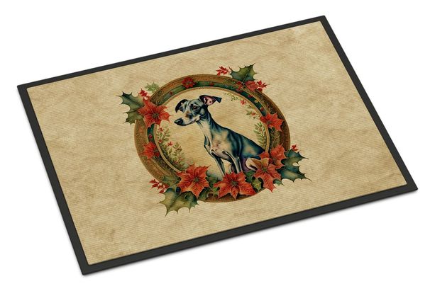 Italian Greyhound Christmas Flowers Doormat Front Door Mat Indoor Outdoor Rugs For Entryway, Non Slip Washable Low Pile, 24H X 36W_maomaolike.com
