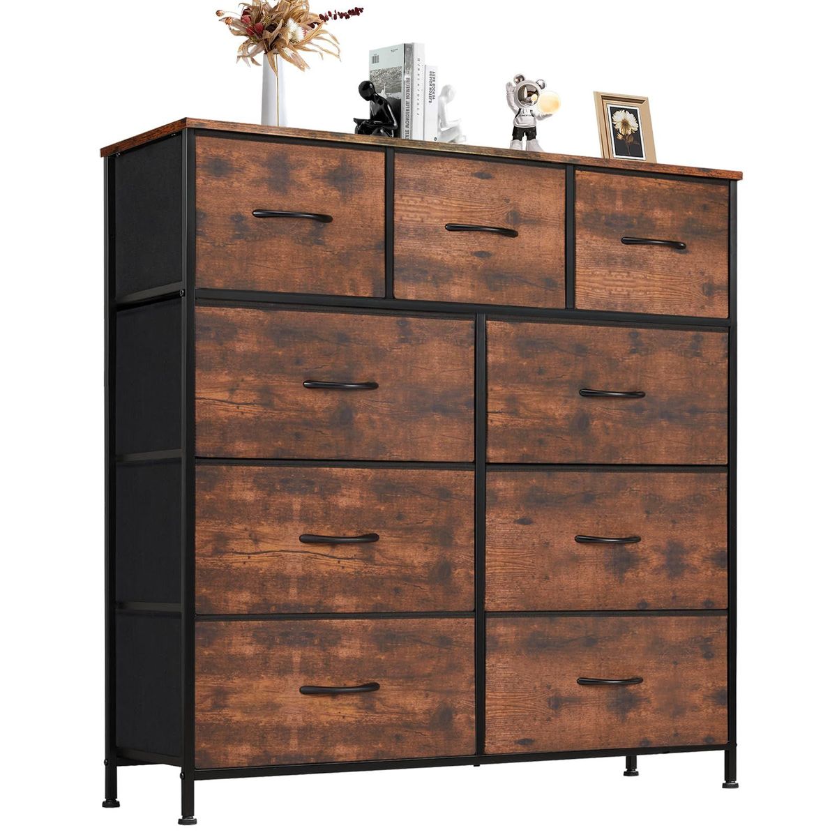 Dresser For Bedroom With 9 Fabric Storage Drawer Wardrobe Tall Chest Organizer Closet Adult Kids Clothes Cabinet Furniture_maomaolike.com