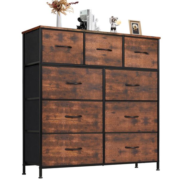 Dresser For Bedroom With 9 Fabric Storage Drawer Wardrobe Tall Chest Organizer Closet Adult Kids Clothes Cabinet Furniture_maomaolike.com