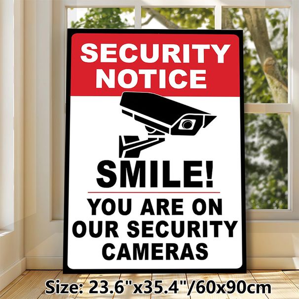 Security Notice Painting Poster, Bold Black-and-White Security Camera Graphic Poster, Clear Monitoring Warning Reminder, Suitable For Shops, Offices_maomaolike.com