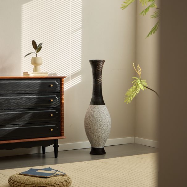 39-Inch Tall Standing Designer Floor Vase - Durable Artificial Rattan - Elegant Two-Tone Dark Brown Finish - Ideal Decor Accent For Living Room, Bedroom, Entryway - Stylish Home Decor Statement Piece_maomaolike.com