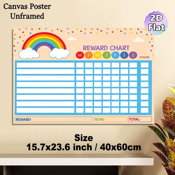 Rainbow Themed Reward Chart Painting Poster, Vibrant Cheerful Rainbow & Confetti Design Poster, Practical Tool To Track Daily Progress And Rewards_maomaolike.com