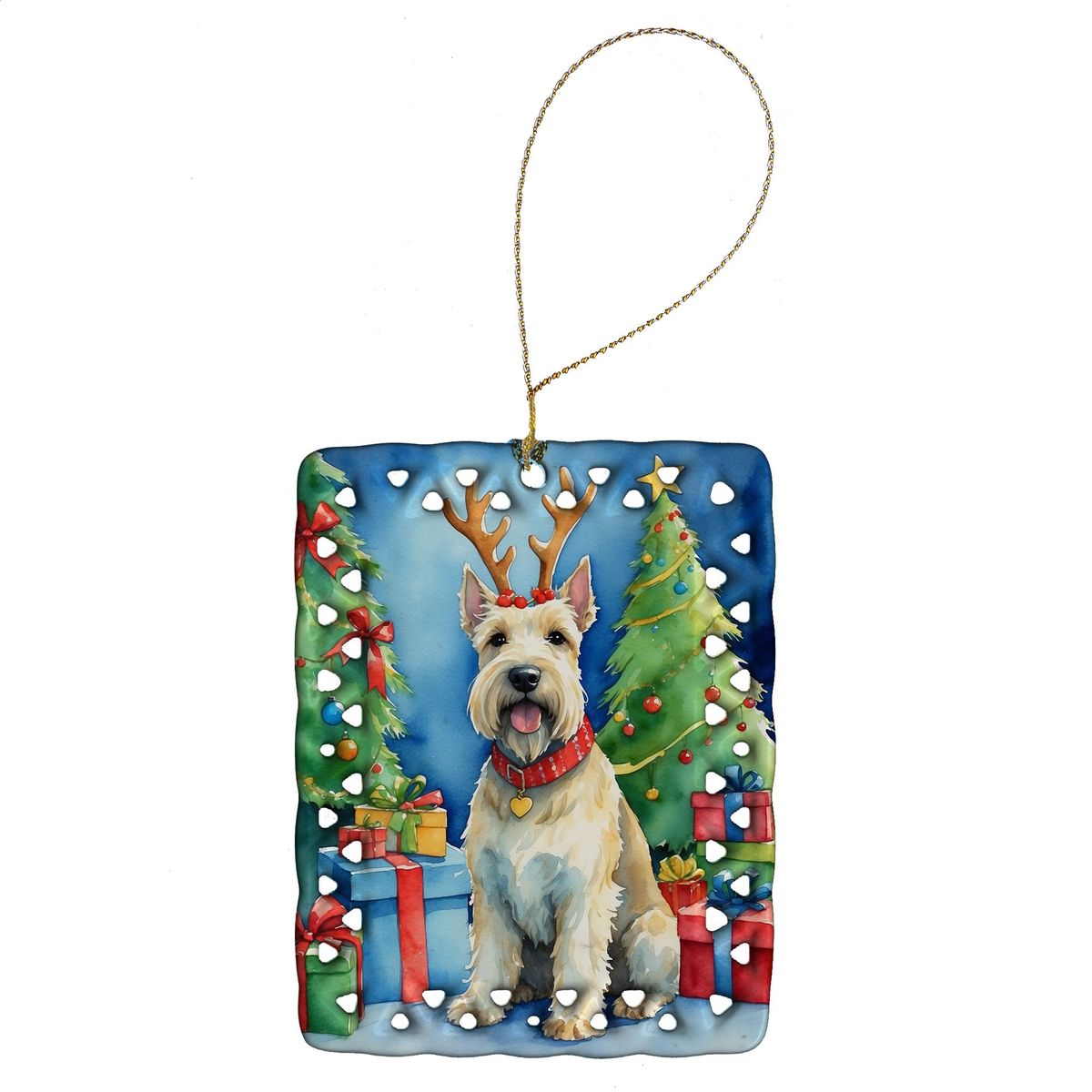 Scottish Terrier Christmas Reindeer Porcelain Ornament Christmas Tree Hanging Decorations For Home Christmas Holiday, Rectangle, Gift, Multicolor_maomaolike.com