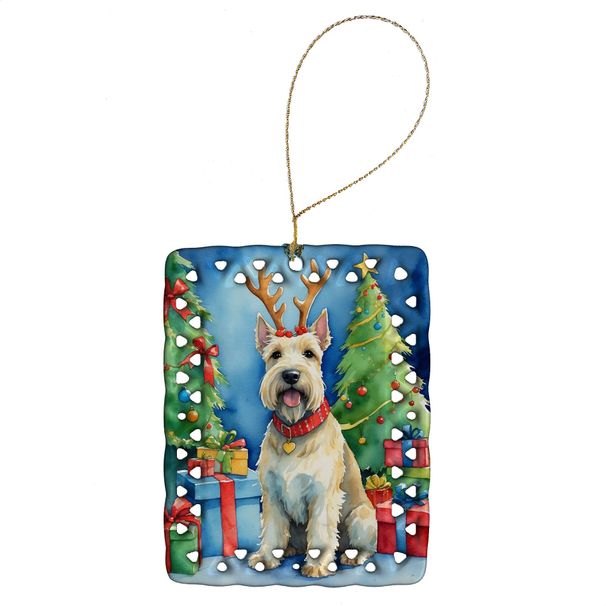 Scottish Terrier Christmas Reindeer Porcelain Ornament Christmas Tree Hanging Decorations For Home Christmas Holiday, Rectangle, Gift, Multicolor_maomaolike.com