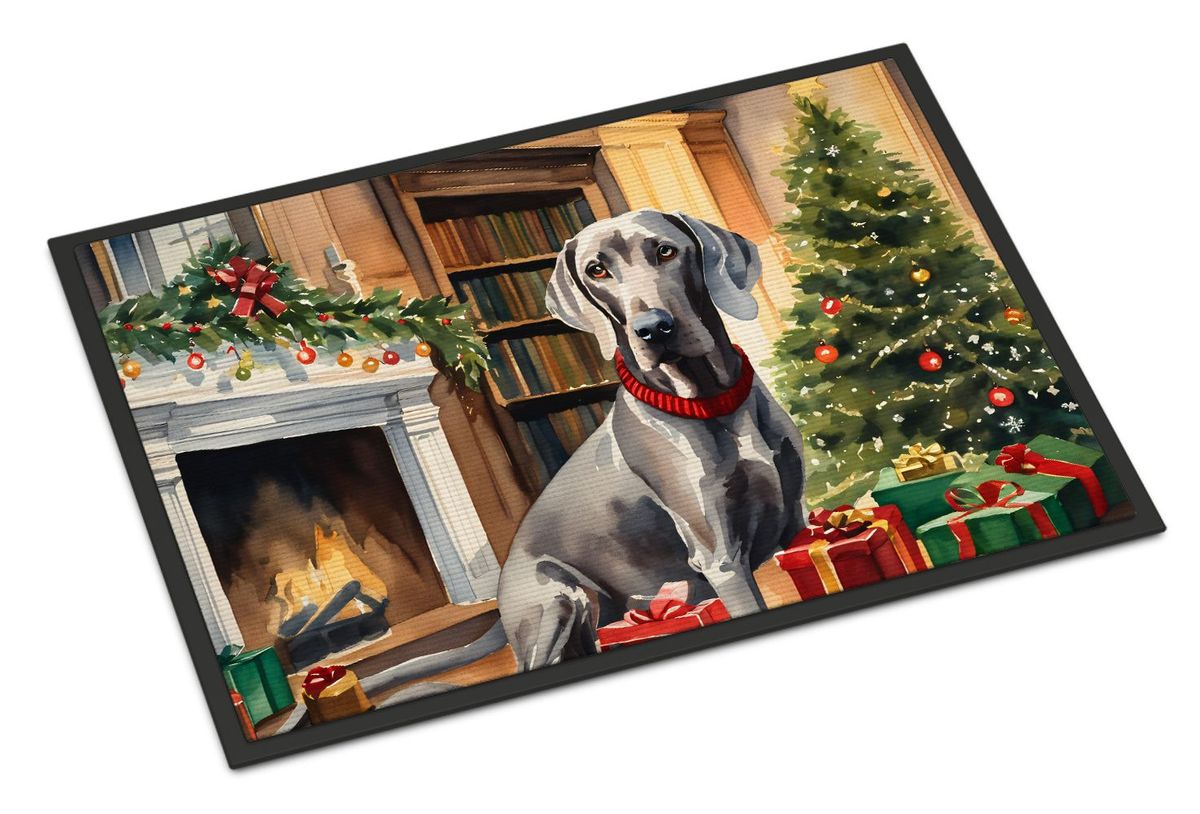 Weimaraner Cozy Christmas Doormat Front Door Mat Indoor Outdoor Rugs For Entryway, Non Slip Washable Low Pile, 24H X 36W_maomaolike.com