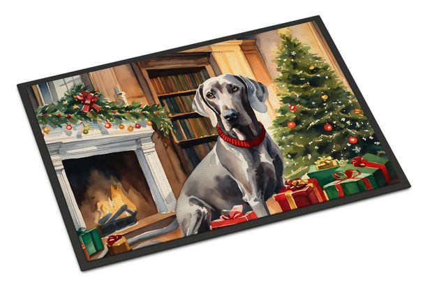 Weimaraner Cozy Christmas Doormat Front Door Mat Indoor Outdoor Rugs For Entryway, Non Slip Washable Low Pile, 24H X 36W_maomaolike.com