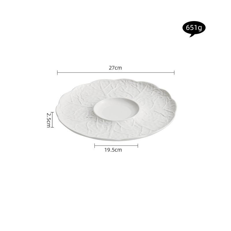 Cabbage-Shaped Ceramic White Light Luxury Western Dining Flat Dish Plate High-End Hotel Table Setting Tableware_maomaolike.com