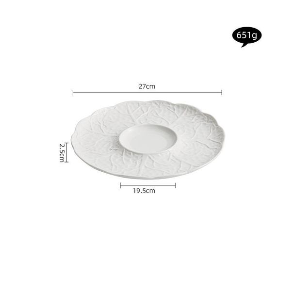 Cabbage-Shaped Ceramic White Light Luxury Western Dining Flat Dish Plate High-End Hotel Table Setting Tableware_maomaolike.com