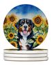 Bernese Mountain Dog In Sunflowers Large Sandstone Coasters Pack Of 4 Absorbent Round Coasters Decor Gifts For Men Or Women, 4 In, Multicolor_maomaolike.com