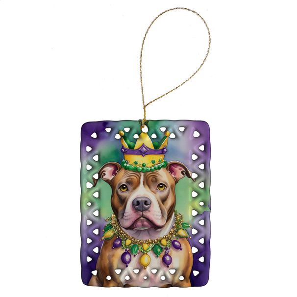 Pit Bull Terrier King Of Mardi Gras Porcelain Ornament Christmas Tree Hanging Decorations For Home Christmas Holiday, Rectangle, Gift, Multicolor_maomaolike.com